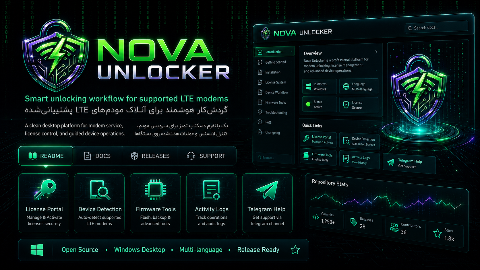 NOVA Unlocker dashboard